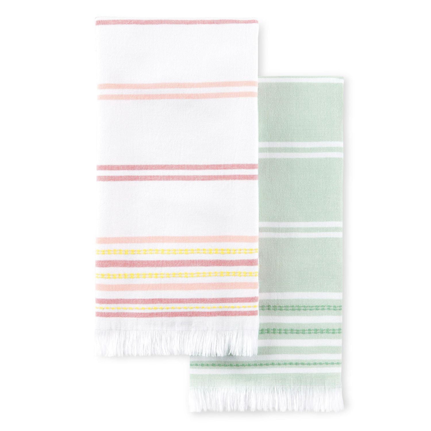 Home Trends Fringe Stripe Kitchen Towel Set, 16" x 26", 2 Piece
