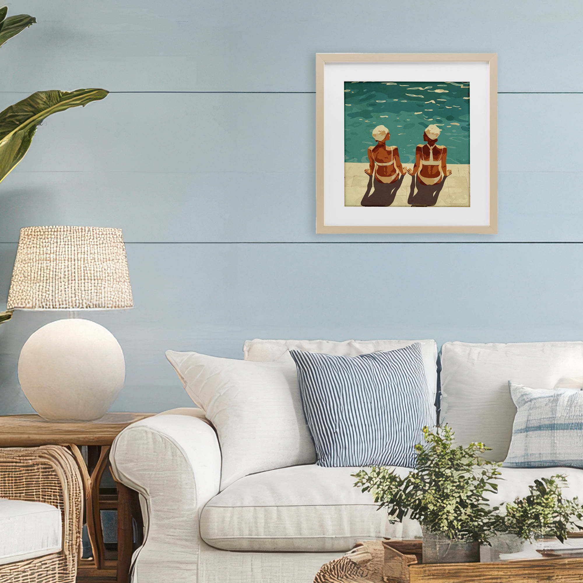 Stupell Industries Swimmer Friends Duo Birch Framed Print Under Glass, design by Layla Oz
