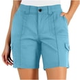 thumbnail image 3 of Taqqpue Cargo Shorts for Women, Elastic High Waist 6 Pockets Shorts Solid Color Summer Shorts for Women Casual, 3 of 10
