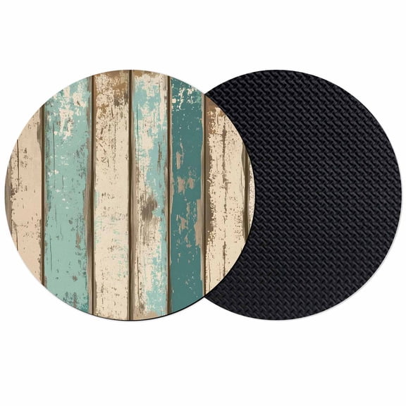 Farmhouse Teal Brown Coasters Set of 2, Soft Absorbent Coasters for Drinks, Vintage Retro Ombre Wooden Non-Slip Cup Coaster Mat with Rubber Bottom for Home Kitchen Desk Coffee Bar Table Decor 4"