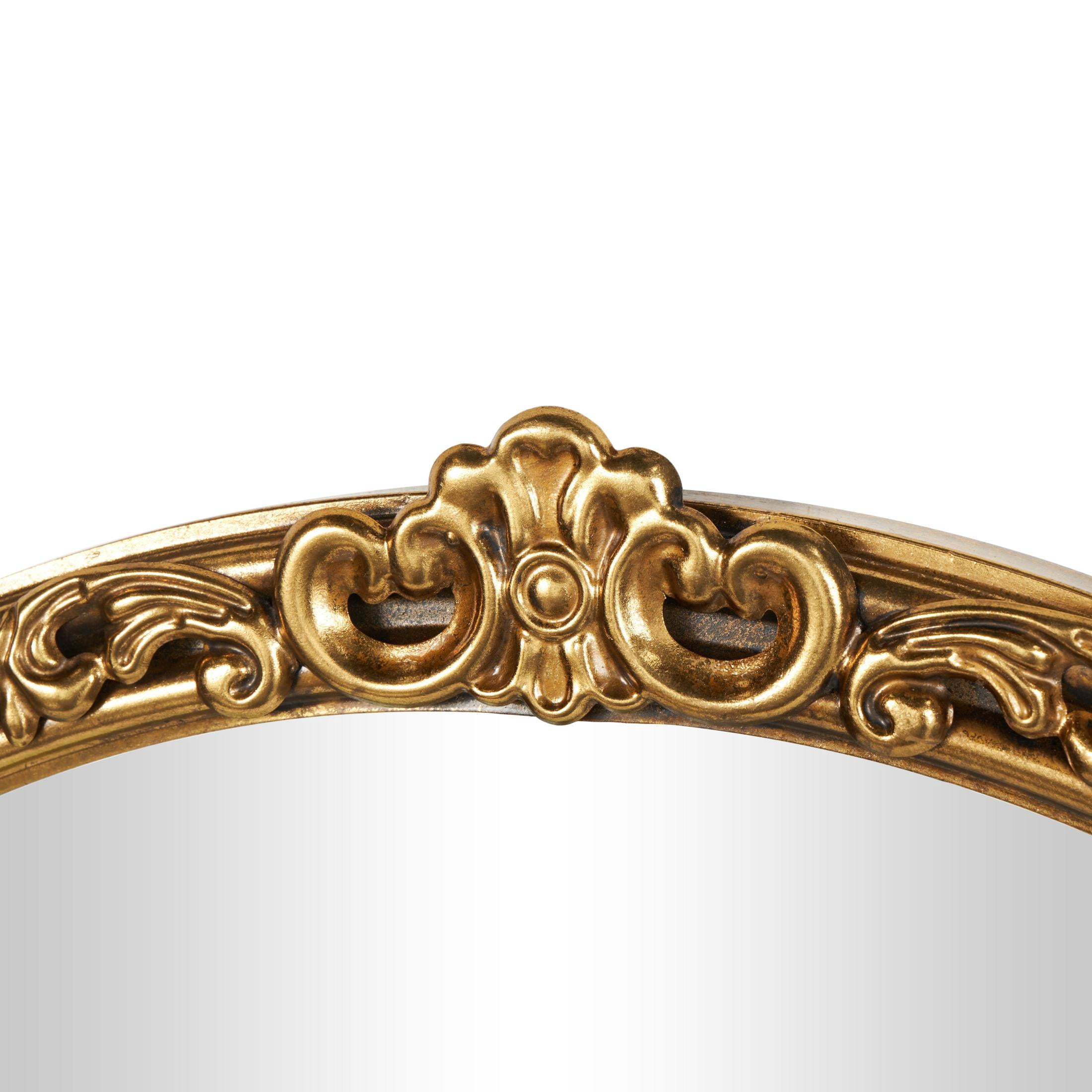 DecMode 37" x 36" Gold Layered Frame Scroll Wall Mirror with Floral Accents