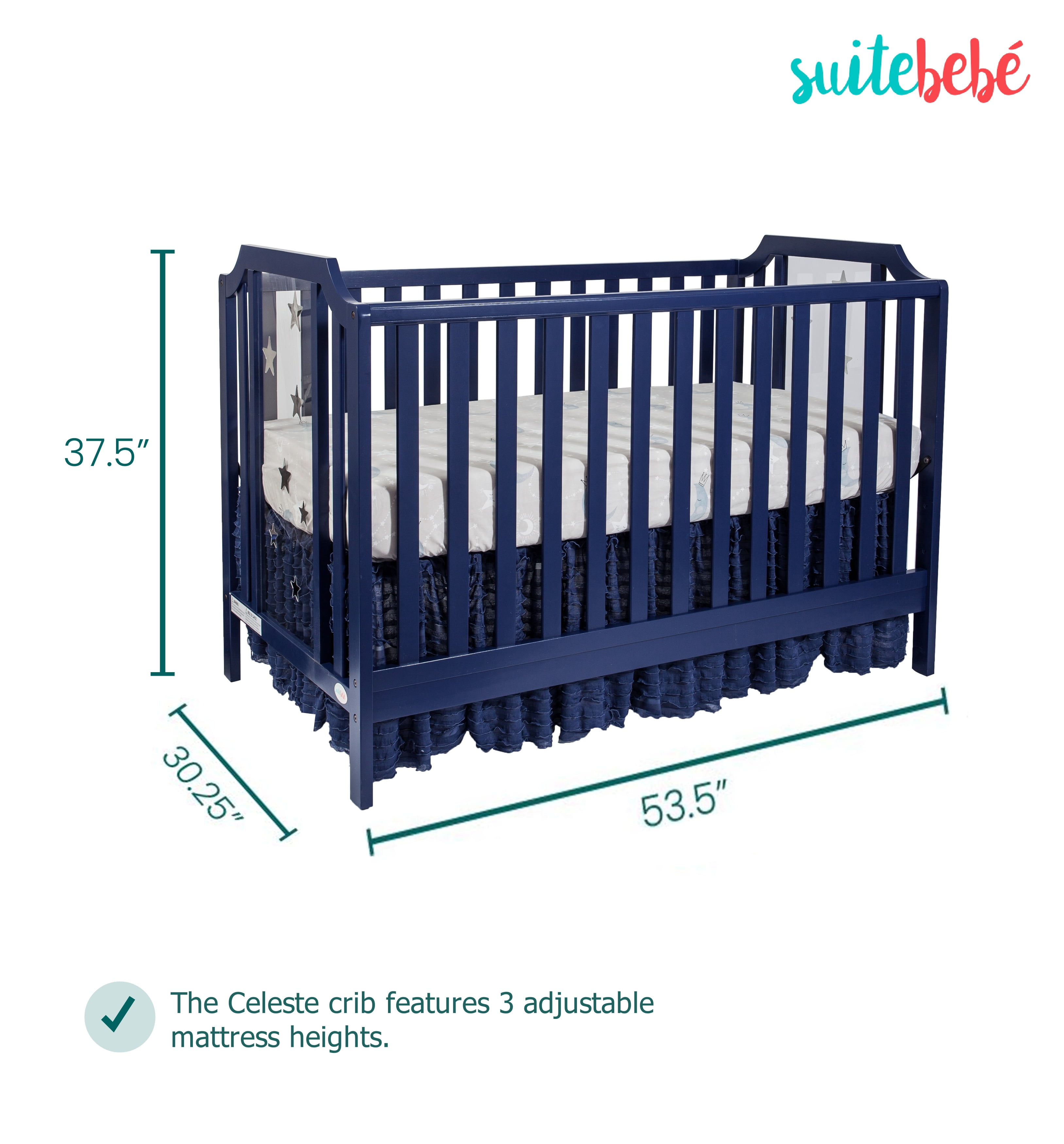 Suite Bebe Celeste In Convertible Island Crib Wood And Acrylic, Navy