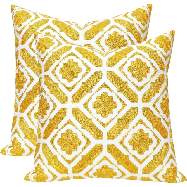 Fundas de cojín bordadas Sincero juego de 2 45,7 x 45,7 cm color amarillo