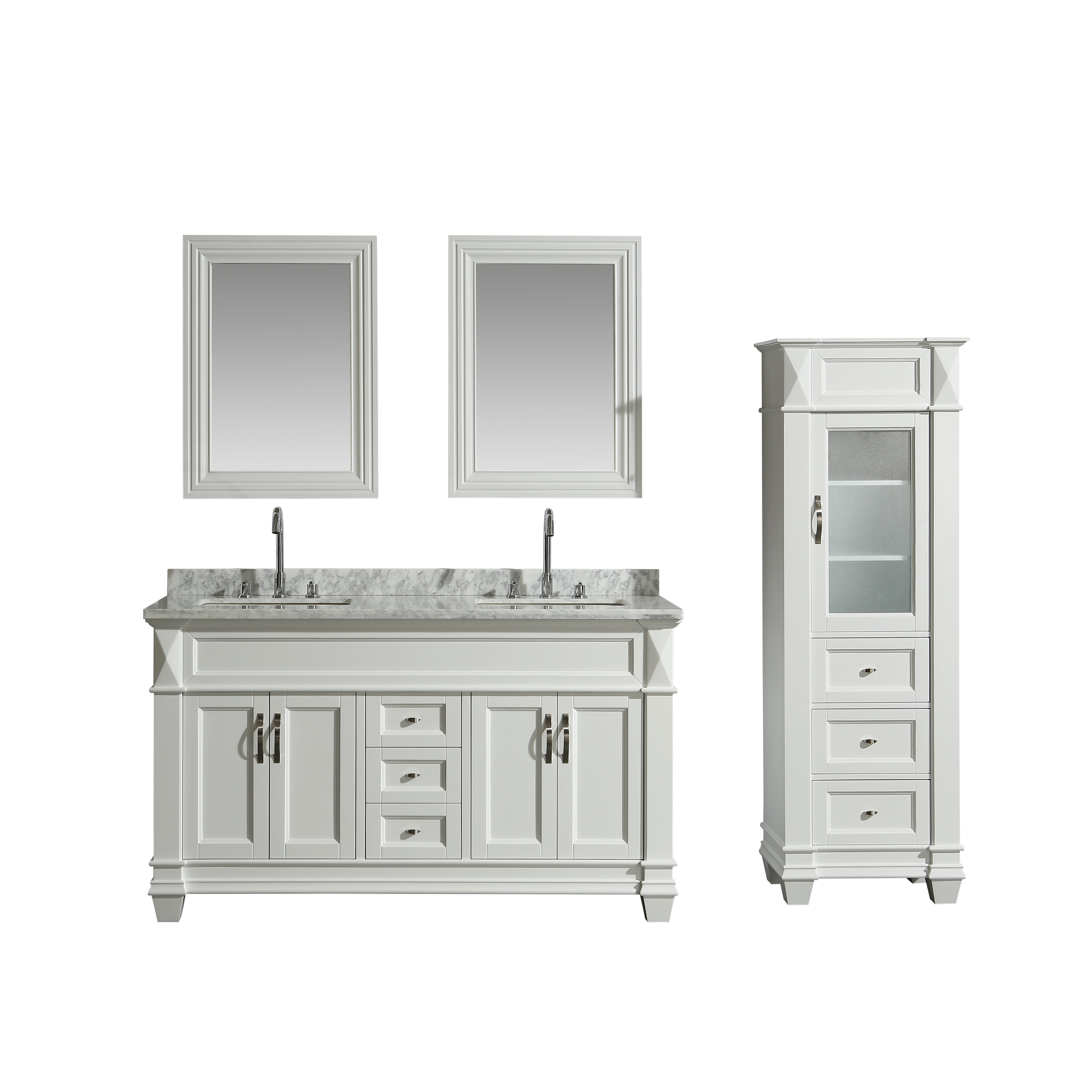 Design Element Hudson 61 Double Sink, Double Vanity With Linen Tower