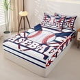 thumbnail image 2 of Castle Fairy Baseball Print Zipper Full Size Comforter Sets with Fitted Sheet and 2 Pillowcases, Geometric Stripes Zipper Bedding Set, Red Navy,4pcs,Navy Blue Reversible, 2 of 6
