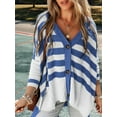 thumbnail image 5 of Women'S Cardigan Sweater Casual V Neck Buttoned High Low Sweater Cardigan Striped Long Sleeve Daily Outwear Blue XL, 5 of 8