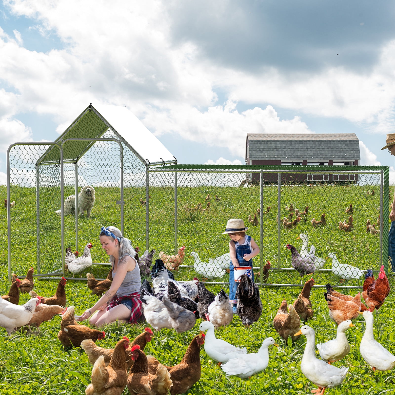 Yesurprise Large Metal Chicken Coop Chicken Run with Waterproof and Anti-UV Cover Walk-in Chicken Pen for 6/10 Chickens Large Chicken House for Rabbits Duck Outdoor Use