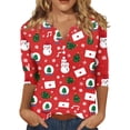thumbnail image 2 of Trgacdwlo Womens Christmas Henley Shirts Xmas Tree Graphics 3/4 Sleeve Shirts for Women V Neck Button Festival Xmas Tunic Tops for Women, 2 of 5