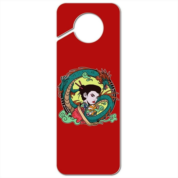 Geisha With The Dragon Tattoo Plastic Door Knob Hanger Sign