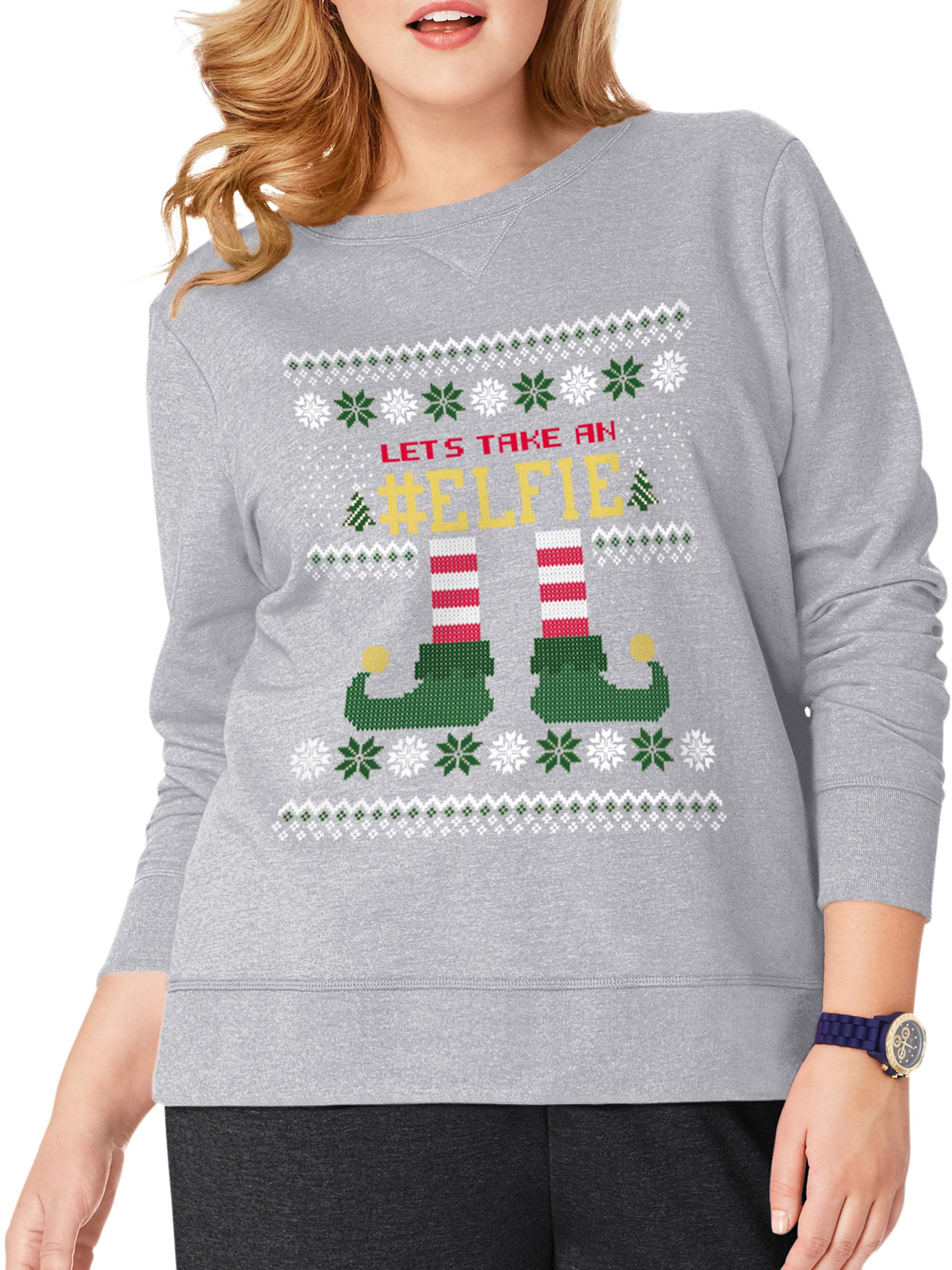 JUST MY SIZE Womens Plus Size Ugly Christmas Sweatshirt