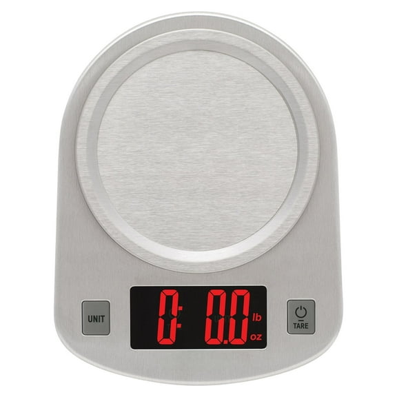 Silver Digital Kitchen Scale, 11 pound capacity, Stainless Steel