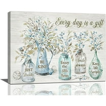 Rustic Farmhouse Bathroom Wall Art Flower Bathroom Pictures Wall Decor Inspirational Quotes Canvas Painting Print Every Day Is a Gift Artwork Modern Home Decor Framed for Living room 12"X16"