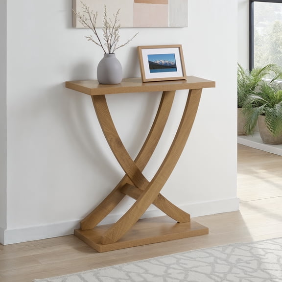 Convenience Concepts Newport Criss-Cross Console Entryway Hall Table, Weathered Brown