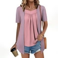 thumbnail image 2 of Womens Fake Fake Two-Piece Tops Boat Neck Blouse Short Sleeve T-Shirts Striped Top Front Pleated Layered T Shirt 2025 Trendy Casual Tees Ladies Chic Summer Top, 2 of 7