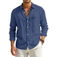 thumbnail image 2 of BRANROY Long Sleeve Shirts for Men - Fall Casual Outdoor Workwear Linen Cotton Button-Front Shirt for Active Days,Navy 2XL, 2 of 9