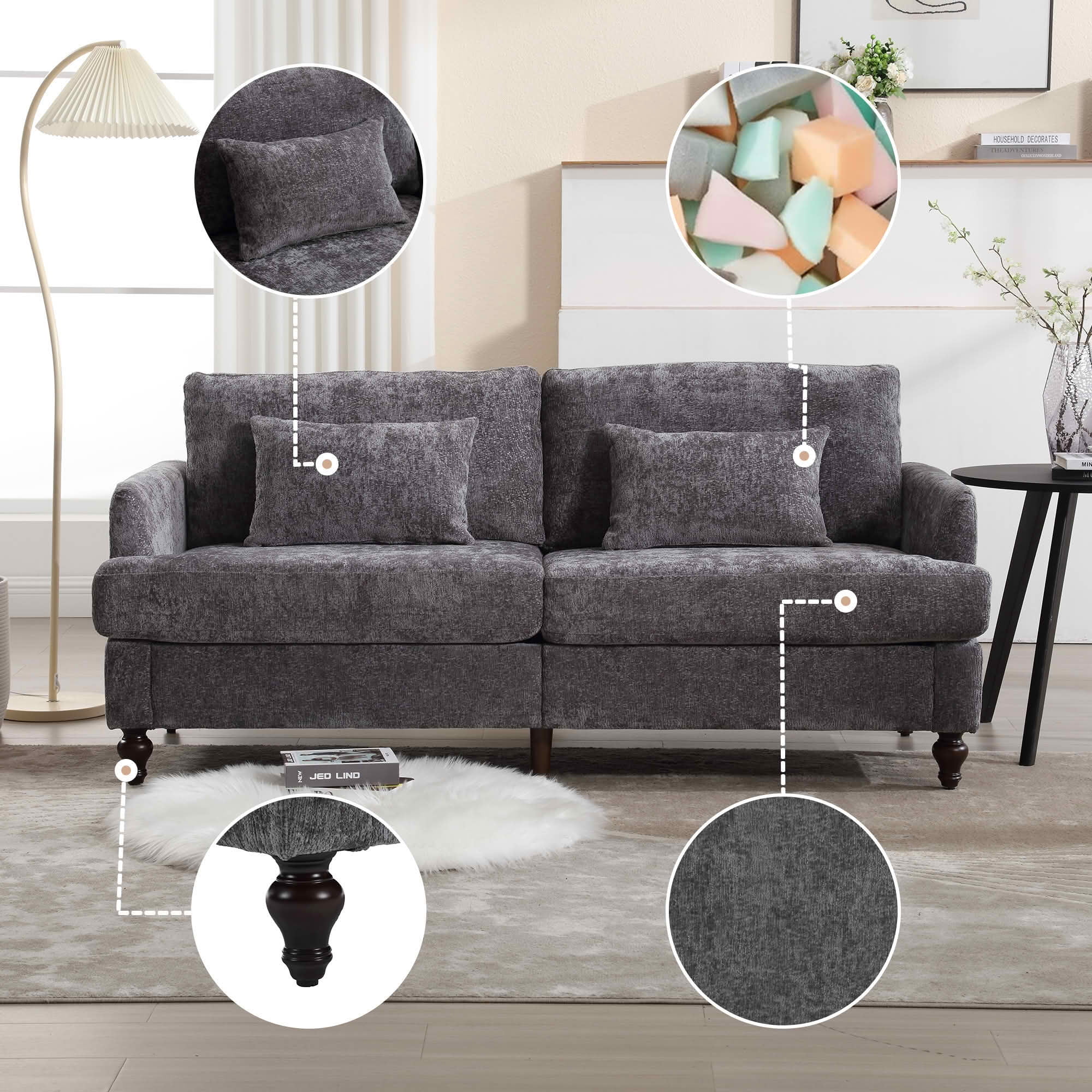 MAYEERTY Mid-Century Chenille 2-Seater Loveseat, Comfy Deep Seat Sofa with Brown Wood Feet for Small Living Room & Bedroom