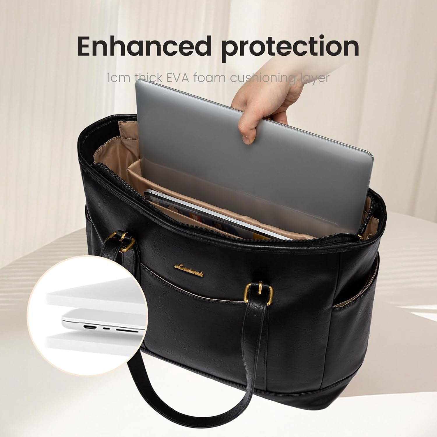 LOVEVOOK Laptop Tote Bag for Women,Vintage Leather Work Tote Bag for Women, 15.6 Inch Computer Briefcase Bag,Waterproof Teacher Business Office