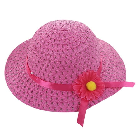 

Baby Kids Girl Summer Floral Flower Straw Visor Sun Hat Beach Hats Cute Cartoon Beach Hat