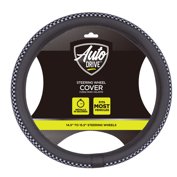Auto Drive 1Piece Car Steering Wheel Cover Cheque Slate Black - Universal Fit, 22SWC95