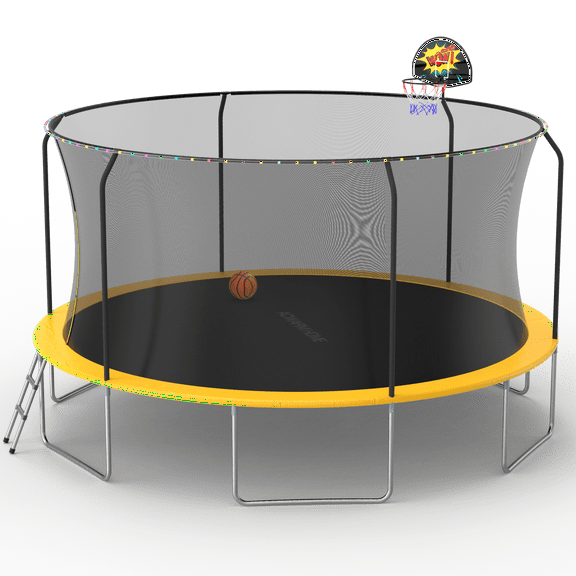 Fashionsport Outfitters 14ft Outdoor Trampoline for Kids and Adults - Trampoline with Basketball Hoop & Sprinkler - Anti Rust - Blue