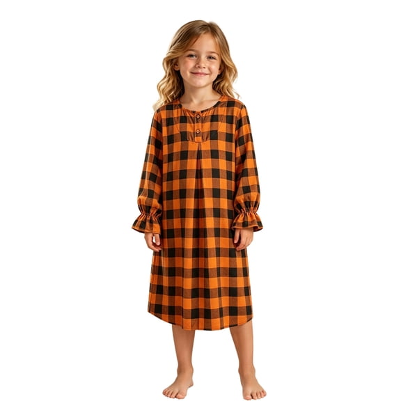 JIAYUE Girl Kids Nightgown Soft Lightweight Halloween Funny Print Long Sleeve Ruffle Round Neck Button Front Loose Fit Cute Pajamas For Party Family Indoor Loungewear Nightwear,3-4 Years