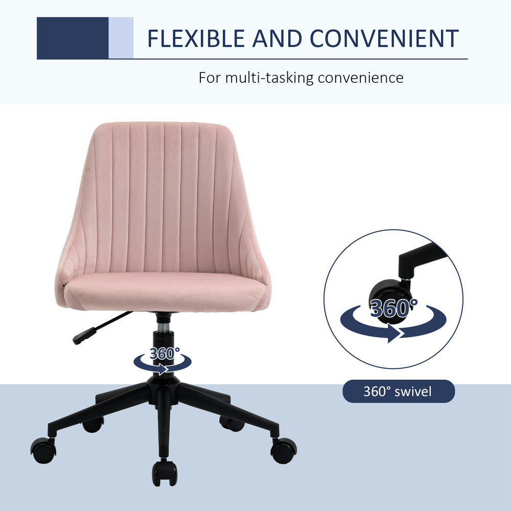 Demi Bonn Scallop Shape Chair with Wheels, Cross Legged Office Chair, Adjustable Swivel Comfy Home Office Vanity Desk Chair, Pink