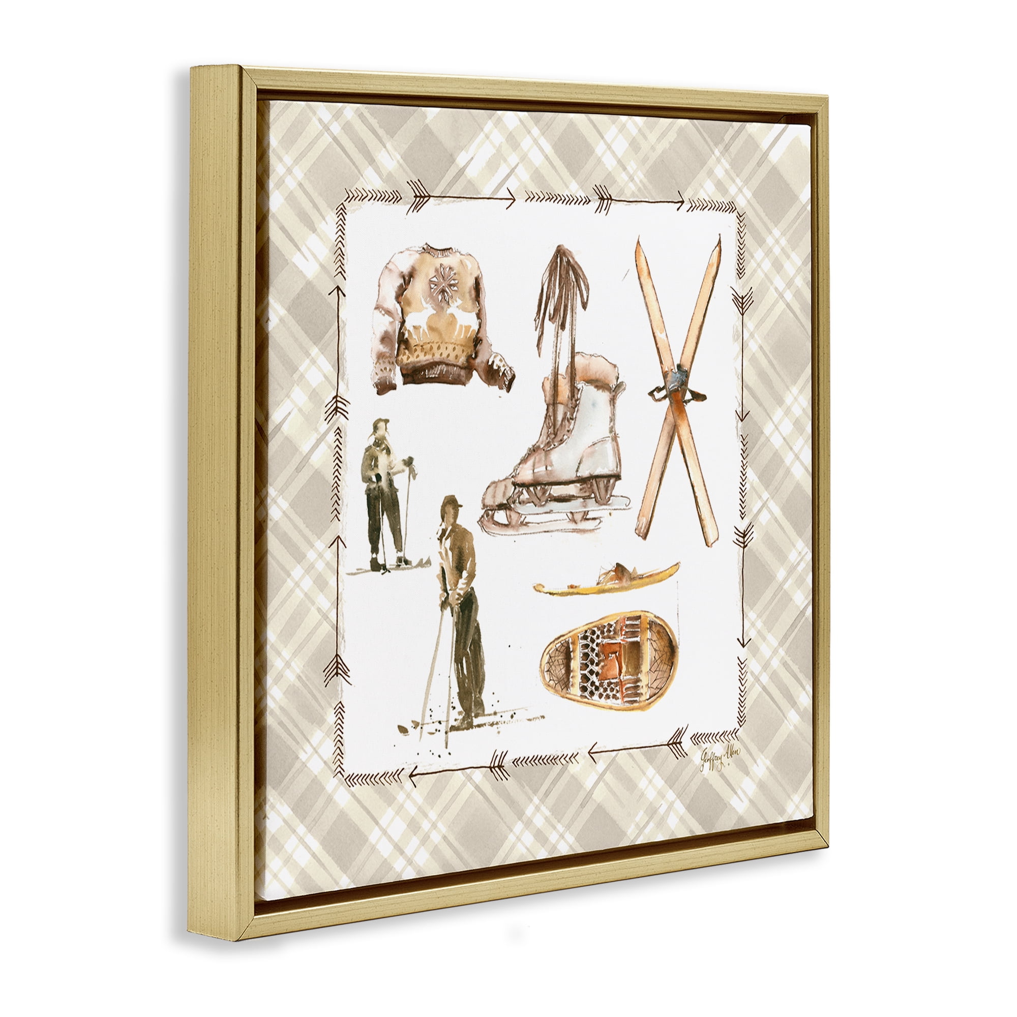 Stupell Industries Winter Skiing Sports Sports Painting Gold Floater Framed Canvas Art Print Wall Art, 18 x 18