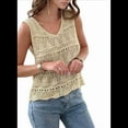 thumbnail image 2 of Camiseta de Tirantes de Verano para Mujer, , con Cuello en V, de Crochet, Sin Mangas, Tipo Suéter, Color Beige, Talla XL, 2 of 7