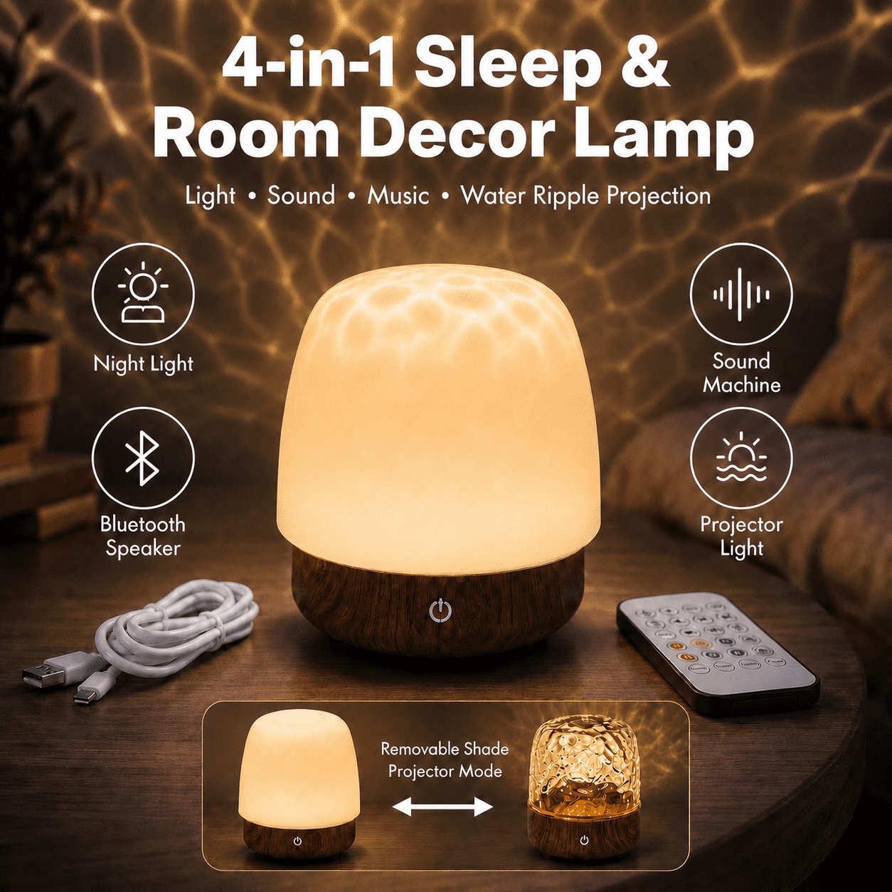 MEHOOM 16 Color Noise Sound Machine & Night Light, 3D Ocean Wave Projector Light for Sleep Adults/Kids, Bluetooth, Timer, Dimmable & Control, Rechargeable LED Lights for Bedroom