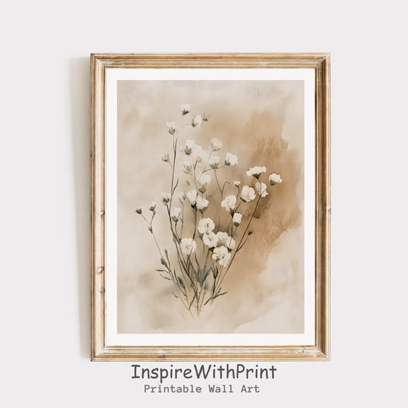 Vintage White Flowers , Neutral Botanical Wall Art Wildflower Poster, Boho Flower Art Poster Home Decor, 8x12 UNFRAMED