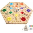 thumbnail image 1 of Juego de mesa Wahoo de canicas original, juego de mesa de madera pintada de doble cara, juego de mesa rápido para 6 y 4 jugadores, 6 colores, 24 canicas, 6 dados para familiares y amigos, 1 of 4