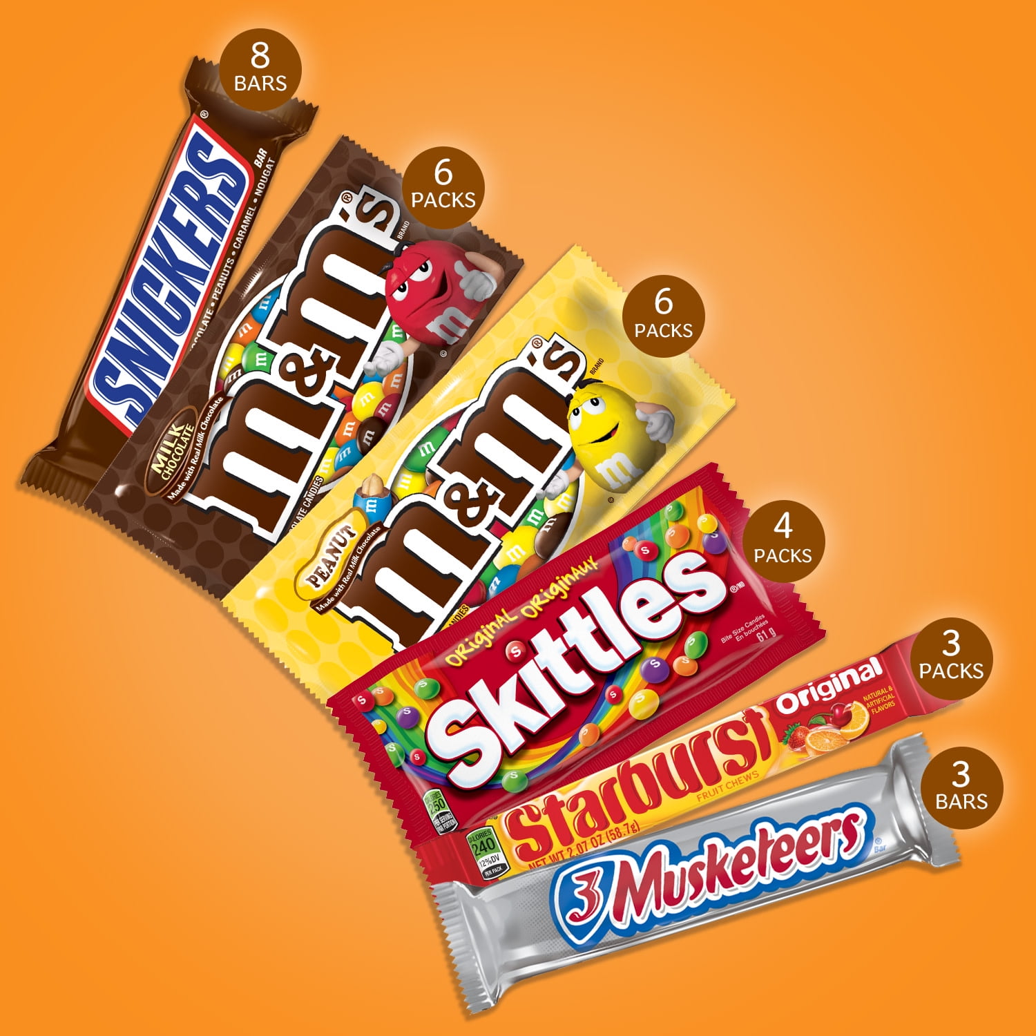 M&M's, Snickers, 3 Musketeers, Skittles & Starburst Variety Pack Full Size Candy Assortment - 30 Bars