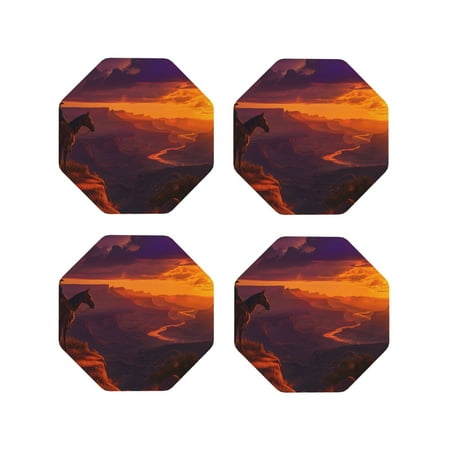 

Tideii Sunset Valley Western Cowboy for Leather Coasters 4 Pieces Anti-fouling and Anti-scalding Decorative Coasters Suitable for Restaurants Kitchens Coffee Shops-Octagon