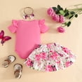 thumbnail image 4 of Toddler Girls One Piece Romper Short Sleeve Crew Neck Jumpsuit Cute Comfy Outfits With Print Skirt & Bow Headband (73, Hot Pink), 4 of 8