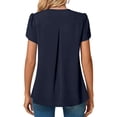 thumbnail image 4 of Women's Summer Tunic Tops Dressy Casual Chiffon Blouses Plus Size V Neck Short Sleeve T-Shirts Navy L, 4 of 5