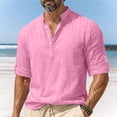thumbnail image 2 of Gamivast Linen Henley Shirts for Men Band Collar Long Sleeve Boho Vacation Casual Shirts Loose Fit Solid Breathable Long Sleeve Work Shirts Spring Tops, 2 of 8