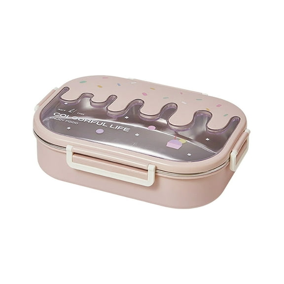 Oggfader 3 Compartment Stainless Steel Bento Box, Pink Microwave Safe Leakproof Portable Lunch Box for Ki-ds Stu-dents - Cute Multi-Purpose Food Container