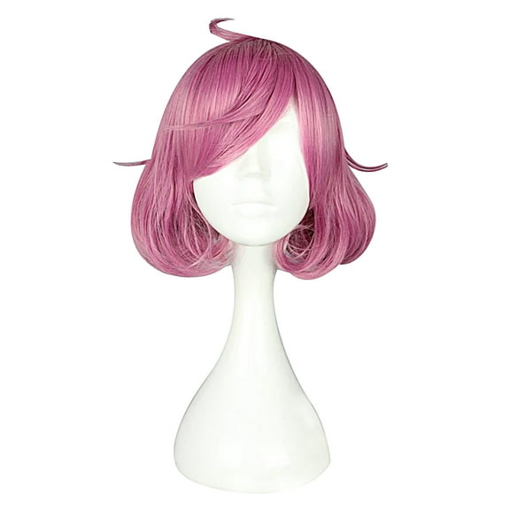 Unique Bargains Wigs for Women 12" Pink Bob Wig with Wig Cap Straight Hair
