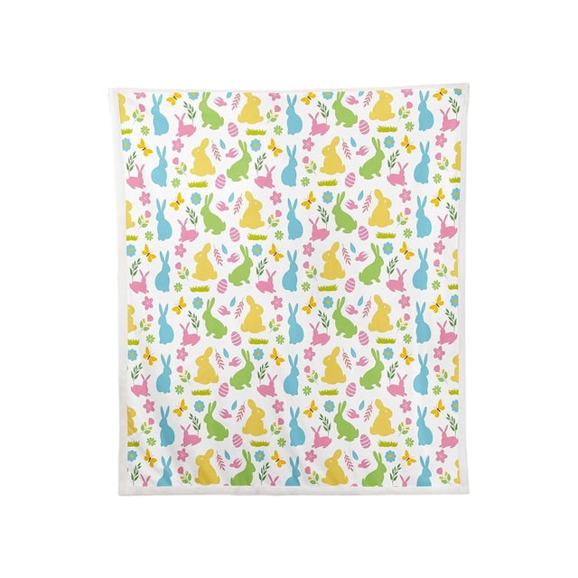 Flannel Blanket Easter Egg Bunny Design 75 cm x 100 cm Multicolor Polyester Bed Blanket