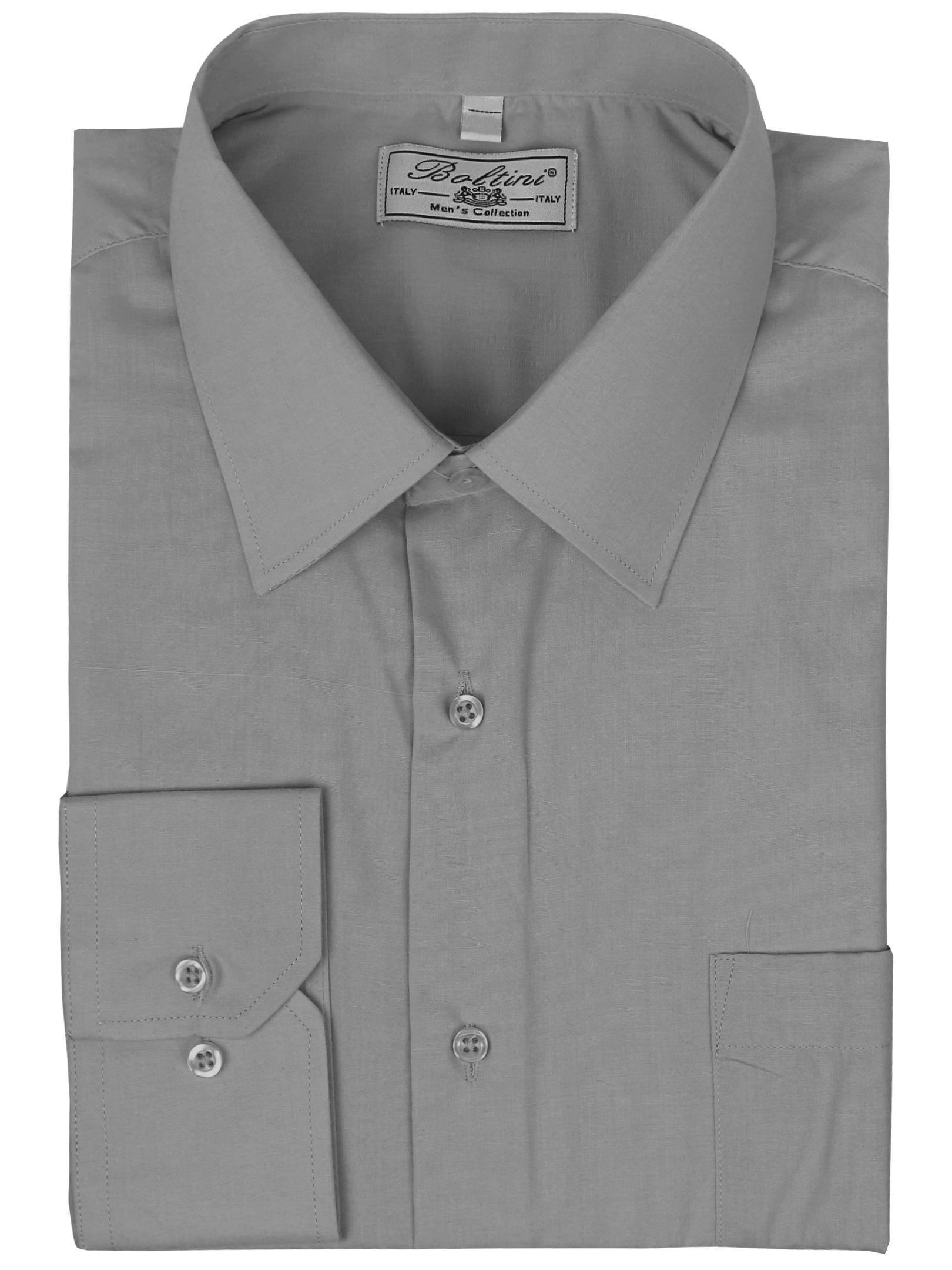 Men's Classic Solid Long Sleeve Barrel Cuff Dress Shirt (Grey, Medium ...