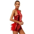 thumbnail image 2 of TiaoBug Women's Glitter Sequins Latin Dance Leotard Dancewear Jazz Ballroom Samba Dance Dress Red M, 2 of 7