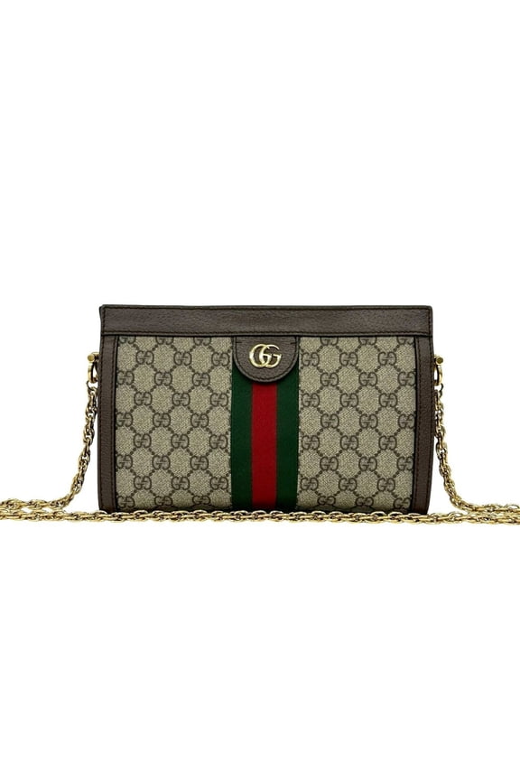 Pre-Owned GUCCI Ophidia GG Small Logo Pattern Leather Chain Shoulder Bag/Pouch, Brown, 25737