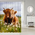 thumbnail image 2 of Manfei Farm Highland Cattle Shower Curtain 72Wx84L,Floral Daisy Animal Bathroom Shower Curtain,Green Brown, 2 of 6
