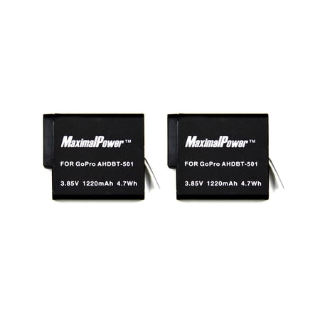 Maximalpower for Gopro Hero 7 Black, Hero 6 Black, Hero 5 Black, Hero 2018 Batteries, Replacement Battery AHDBT501, fully Compatible with Original (2 Pack)
