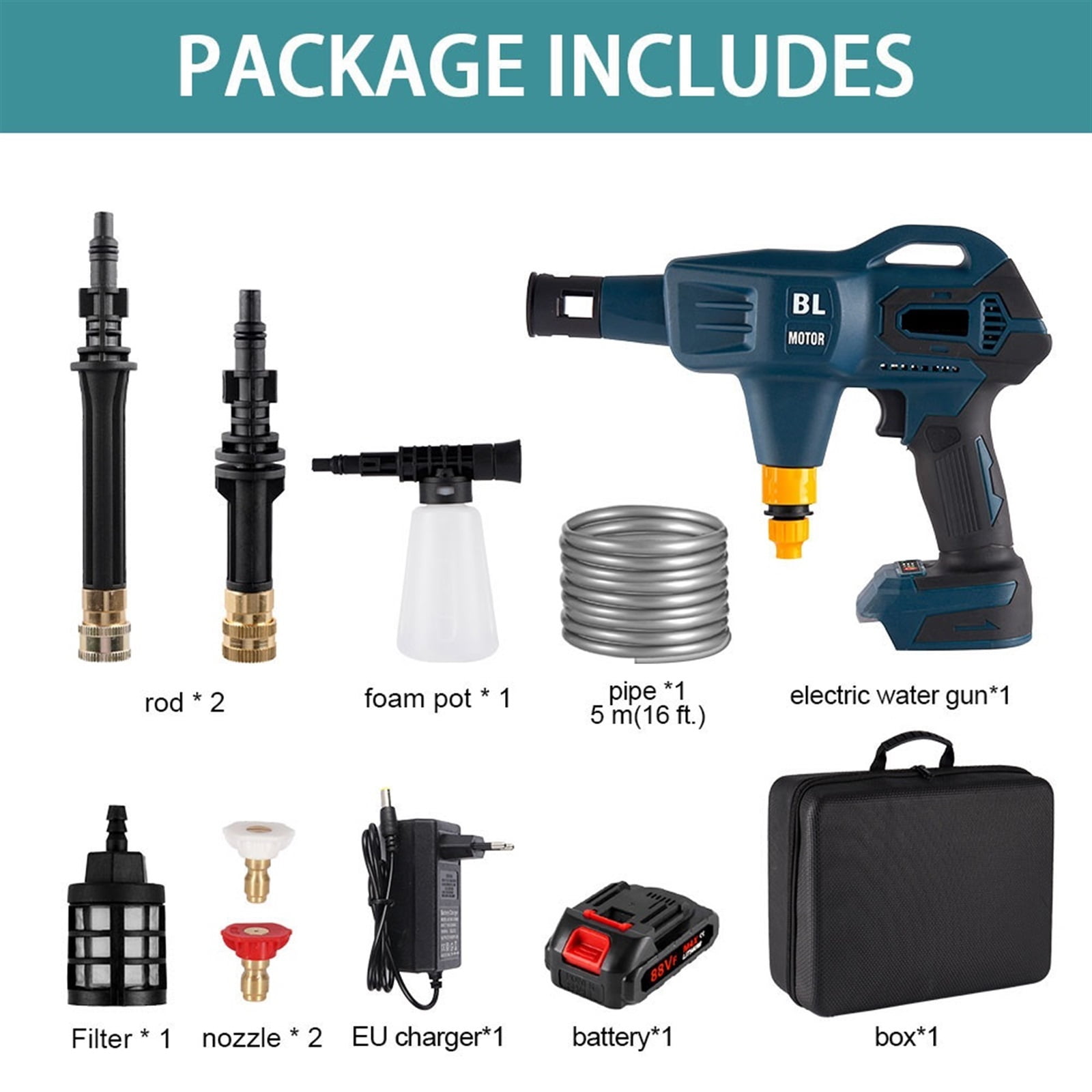 3200W 150Bar Brushless Electric High Pressure Car Washer Cordless Multifunction Portable Power Tool For 18v Battery ,Effortless cleaning