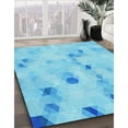 thumbnail image 3 of Ahgly Tapis Rond Lavable en Machine Intérieur Transitionnel Turquoise Bleu Vif, 4 Pieds Rond, 3 of 7