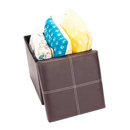 Cube Stools Zimtown Folding Cube Ottoman Foot Stool Box Footrest Seat Stool Storage Furniture Home Decor Brown ()