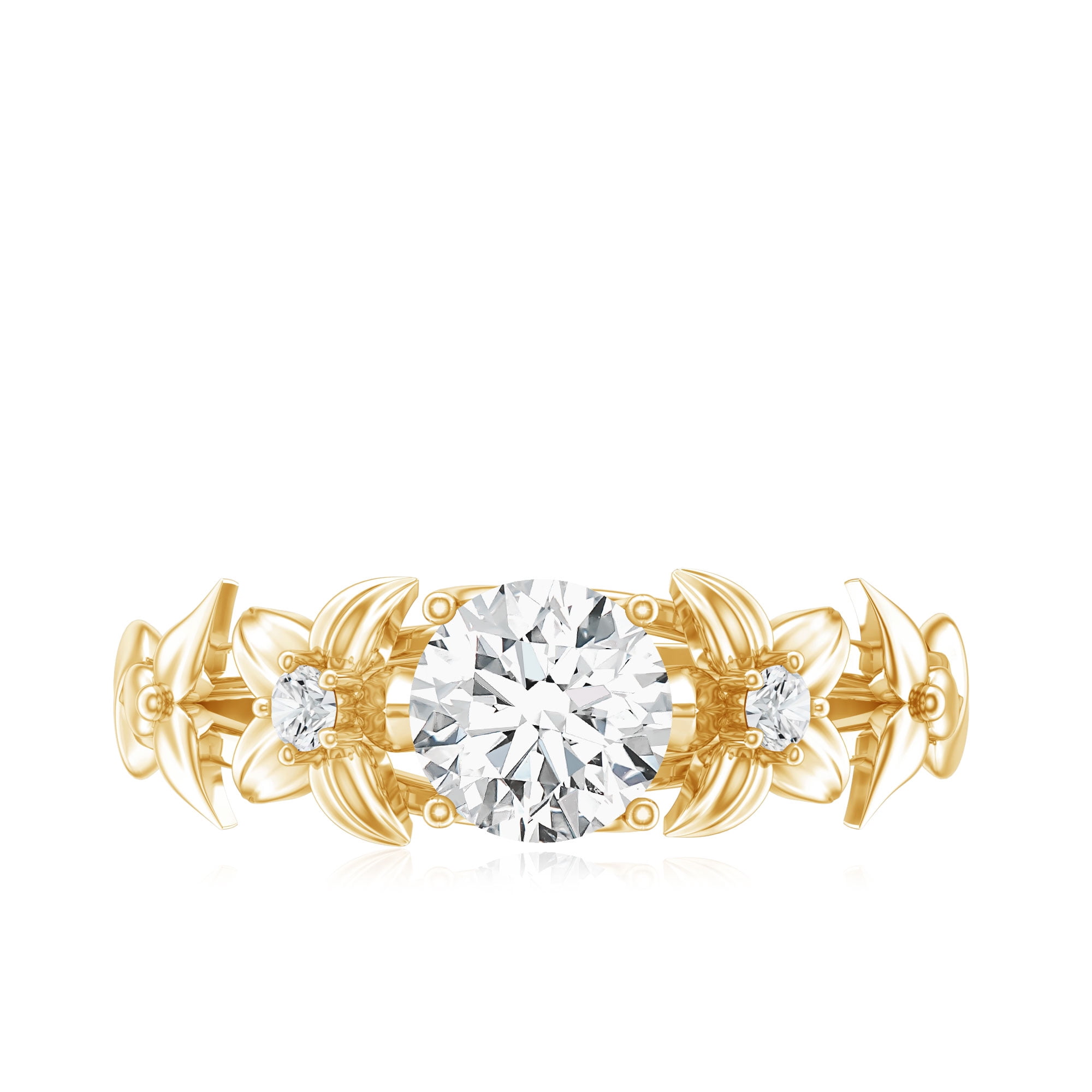 Rosec Jewels Nature Inspired Flower Ring for Women, Moissanite Solitaire Engagement Ring, 14K Yellow Gold, US 3.50