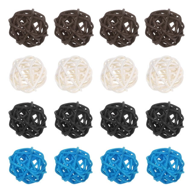 Uxcell 16-Pack Bolas de Ratán Tejidas 30mm/1.2 Pulgadas Bolas Decorativas de Ratán para Navidad Bodas Acción de Gracias Marrón, Blanco, Negro, Azul Oscuro