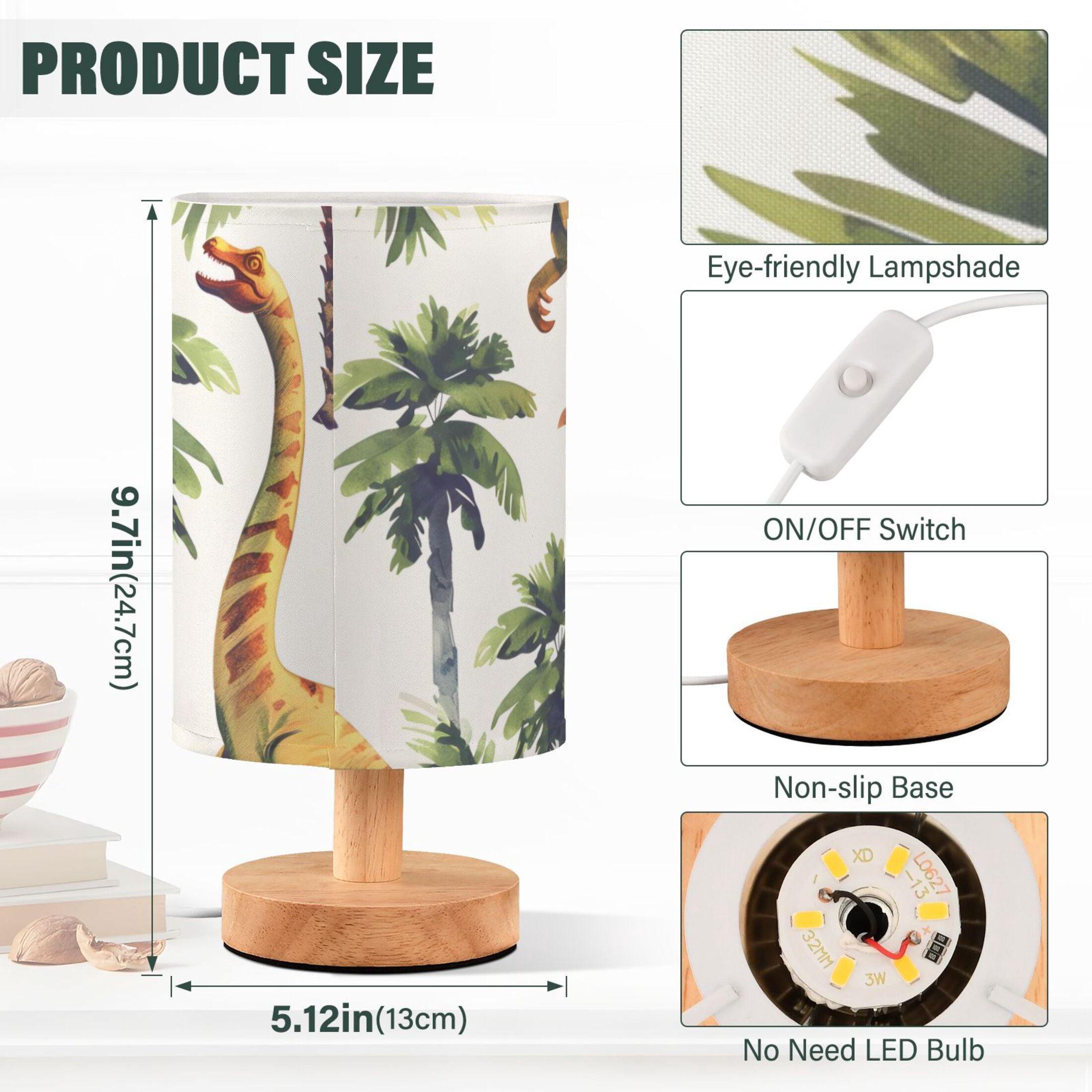 Dinosaurs Palm Trees Watercolor Table Lamp with USB Port LED Warm Light Lamp Night Light Home Decor